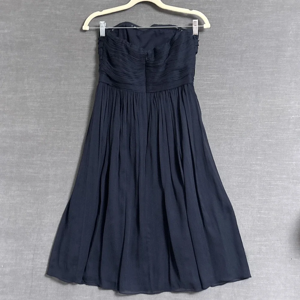 J Crew Dress 4 Navy Blue Silk Strapless Pleated Ruched Cocktail Bridesmaid Party